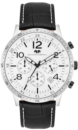 Rhodenwald & Söhne Herren Uhr analog Quarzwerk Chronograph mit Echtleder Armband schwarz 10010447