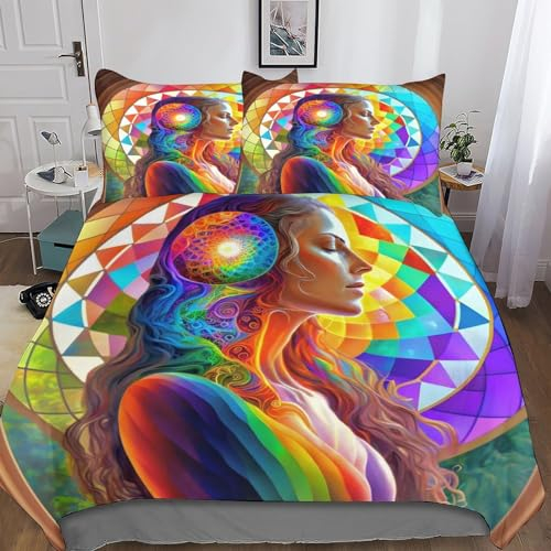 LOUSON 3D Regenbogengeist Bettwäsche 220x240 3teilig Bedding Set Bettwäsche Set Kissenbezug Teenager Mädchen Room Decor Mikrofaser Mit Reißverschluss Für Allergiker