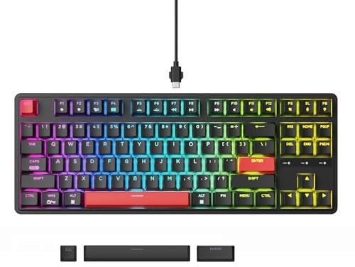 Keychron C3 Pro QMK/VIA Trådbundet Mekaniskt Tangentbord, Programmerbart, TKL-gamingtangentbord 87 Tangenter Hot Swap Röd LED Backlit för Mac/Windows/Linux (Burn Switch)