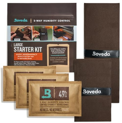Boveda Musik-Starter-Set mit hoher Saugfähigkeit, großes Boveda mit 49 % relativer Luftfeuchtigkeit, ideale Zwei-Wege-Feuchtigkeitskontrolle nur für extreme Luftfeuchtigkeitsklima, für Gitarren und