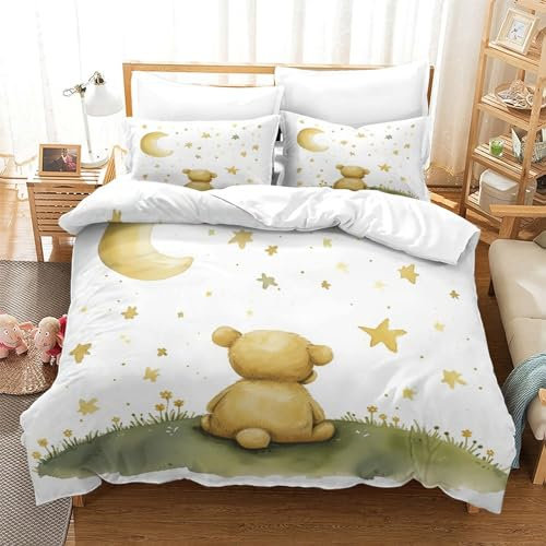 HMLTD Mondbär Bettwäsche-Set, 3D Märchen Druck Bettdeckenbezug, Für Kinder, Jungen, Mädchen, Teens, Sealife Ocean Thema, Bettbezug, 3 Teilig Bettwäsche Queen Size Single(140x200cm)