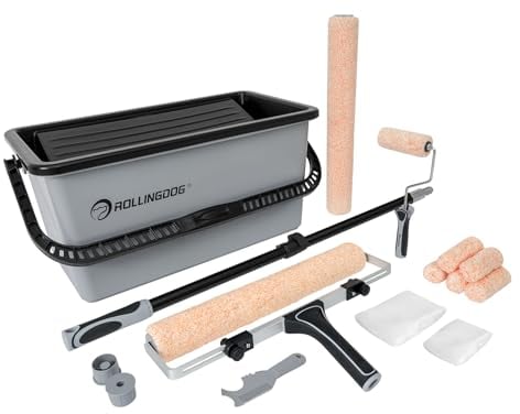 ROLLINGDOG kit de rouleaux de peinture de 20 pièces - 8 manchons de rouleau, cadre de rouleau de 18 pouces, tige d'extension, seau et bac avec 4 doublures, nettoyant, 2 capuchons