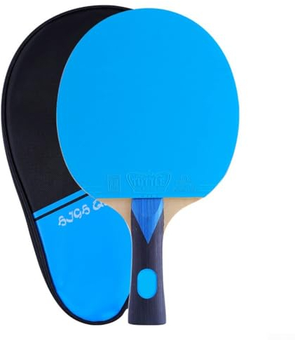 Zoegneer Bunter Einzelschläger, Kreuzschläger, Tischtennisschläger, 7-lagig, Holzschläger, FL, langer Griff, Blau