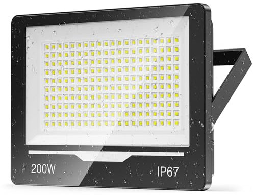 TOPAUBUB Spot Projecteur LED Extérieur 200W 1 Pièce - 20000LM 6500K Blanc Froid Lampe Phare LED Exterieur IP67 Etanche Eclairage Halogene Extérieur pour Terrasse,Jardin
