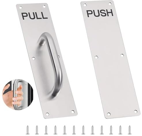 Raheem 2PCS Silver Stainless Steel Push Pull Door Handles Heavy Duty Pull Door Handle Plates for Entrance, Bathroom, Interior, Commercial Wooden Doors, Cabinets, with Mounting Screws, 300 x 80mm