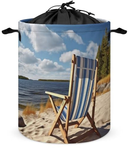 Strandkorb, wasserdicht, großer runder Wäschekorb mit Griff, zusammenklappbarer Wäschekorb für Kleidung und Spielzeug, 43,9 x 43,9 cm