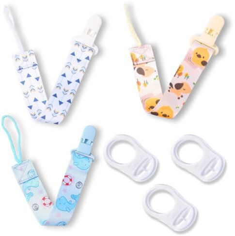 XIWJLWO Schnullerband Set, 3 Stück Schnullerkette für Babys,Kommt mit 3 Nippel-Adapterringen passend für Schnuller, Beißringe, mit abnehmbarem Ring, ideal für Mädchen & Jungen