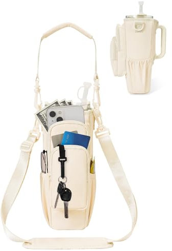 sportsnew Water Bottle Carrier Bag for Stanley 40oz with Phone Pocket Insulated Water Bottle Holder Pouch with Strap&Straw Cover for Stanley Cup Accessories Patent Pending