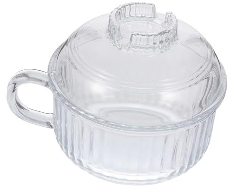 CRILSTYLEO 1 Pc Tazón De Fideos Instantáneos Tazón De Ramen Japonés Ollas De Sopa Con Tapas Cuenco Para Hornear Vaso Con Tapa y Pajita Tazones De Sopa Con Asas Aptos Para Microondas Vidrio