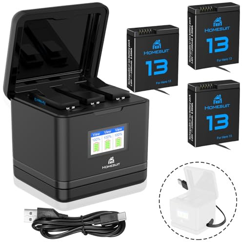 Homesuit Hero 13 Akku 2300mAh und LCD 3-Kanal USB Speicherladegerät für GoPro Hero 13 Black Enduro Wiederaufladbarer Akku mit Typ-C (3er-Pack)