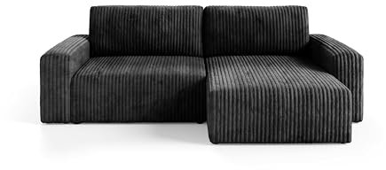 Generisch FANO Cord Ecksofa mit Schlaffunktion und Bettkasten Schlafsofa mit 204 x 132 cm Liegefläche, Cord L Form Sofa (TILIA 100)