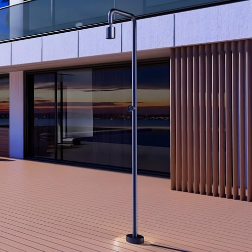 IMEX - Ducha Piscina Exterior Acero S.316 | Ducha Empotrada Suelo para Jardín, Piscina y Terraza | Grifería 1 vía (Agua Fría) con Rociador y Tratamiento Anticorrosión | Serie Pool | Azul Océano