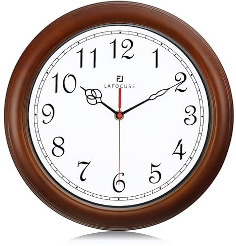 Lafocuse 30cm Wanduhr Vintage mit Massivholzrahmen Ohne Tickgeräusche, Braun Lautlos Wanduhr Holz Hohe Qualität, Batteriebetrieben Analog Uhr Dekorative für Wohnzimmer, Küche, Schlafzimmer, Büro
