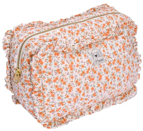 Marylou : Grande Trousse de Toilette à Froufrou Gaze Liberty- certifiée Oeko-TEX- en Coton et sa Doublure imperméable- (25 x 16 x 10 cm)- Pratique et écologique