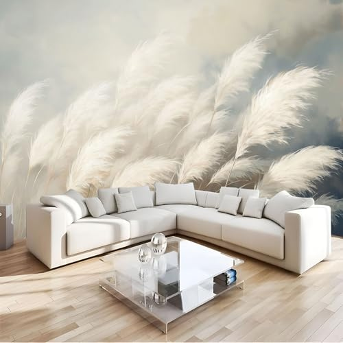 Fototapete 3D Effekt Wand Dekoration, Himmel Pampasgras Seidentuch Tapete, 308X220Cm (B×H) Wohnzimmer Schlafzimmer Vintage Tapete Wandtapete Uv-Beständig Montagefertig