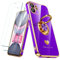 Nonional Compatible for iPhone 11 Case with 2 Pack Screen Protector, 360° Rotatable Ring Holder [Luxury Hearts Pattern] Plating Gold Edge Slim Soft Phone Cover Case for iPhone 11 - Neon Purple