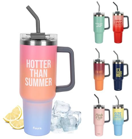 FISURA – Botella de agua térmica 1,2 litros “Hotter than last summer”. Botella térmica rosa. Termo de acero inoxidable. Sin BPA. 24h frío /12h calor. Con pajita incluida. 9,8 cm x 27,8 cm