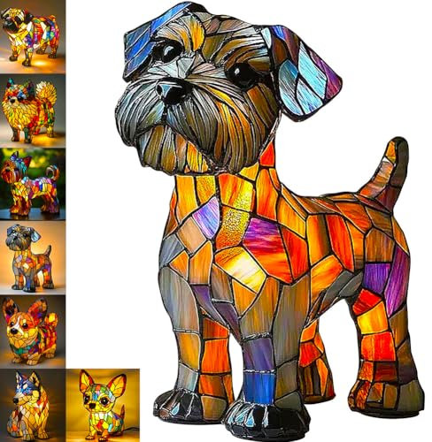 FranzöSische Bulldogge Nachttischlampe,LED Nachtlicht Hund In Mops,Corgi & Bulldog Design,Bunte Resin Dackel Deko Lampe FüR Schlafzimmer,Geschenk FüR Kinder & Hundeliebhaber,Zimmer Deko. (Schnauzer)