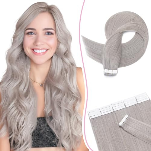 SEGO Pro 20PCS Tape Echthaar Extensions extensions tape Ombre Invisible Haarverlängerung Echthaar, 30 cm #Silver