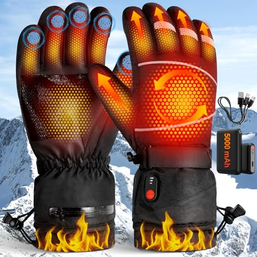 LanBlu Beheizbare Handschuhe Damen Herren mit 3 Heizstufen, 2*5000mAh Motorrad Beheizbare Handschuhe mit Heizung, Touchscreen Wasserdicht Elektrische Beheizte Handschuh Herren für Radfahren Skifahren