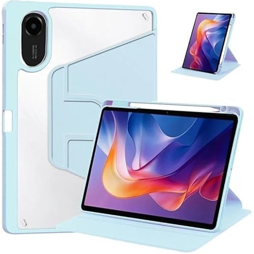 360-Grad-Drehung Tablet-Abdeckung passend for Xiaomi Redmi Pad 2 11 Zoll 2025 mit Stifthalter Acryl Clear Back Shell Case(Sky Blue)
