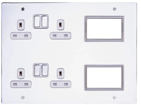 Deta Media Plate Polished Chrome 4 Gang Switched Socket 6 Gang Euro Mod 8175CHW