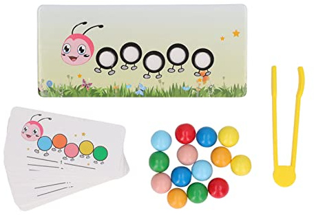 Tissting Holzraupe Clips Perlen Spielzeug, Farbklassifizierungsspiel | Vorschule Farben mit Übungskarten und Aufbewahrungsbox, Holzmaterial für ab 3 Jahren