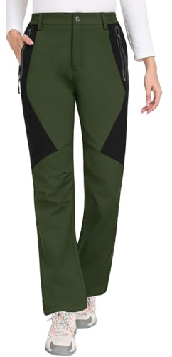 PASUDA Pantaloni Trekking Donna Invernali Sci Impermeabili Pantaloni Softshell Termici Neve Escursionismo Montagna Antivento Pantalone Outdoor Sportivi Lavoro Foderati in Pile(Verde Militare,M)