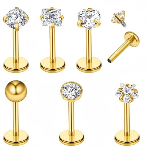 Tucnoeu 6 Stück Tragus Piercing Silber Lippenpiercing Tragus Piercing Ohrpiercing Helix Piercings Chirurgenstahl Schmuck Set 8mm Stab mit Zirkonia für Männer und Frauen