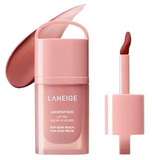 LANEIGE JuicePop Box Lip Tint: 12‑HR Hydrating Lightweight Stain with Buildable Juicy Color & Nourishing Shine, a K‑Beauty Lip Essential for Long‑Lasting Comfort, Pop-Star Peach