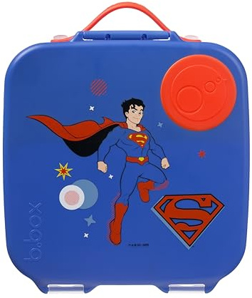 b.box Superman Brotdose | Große Bento-Box mit 4 Fächern (2 auslaufsicher), herausnehmbarer Trenner, Gel-Kühlpack | Ideal für die Schule | Ab 3+ | B x T x H: 20 cm x 20 cm x 7,1 cm