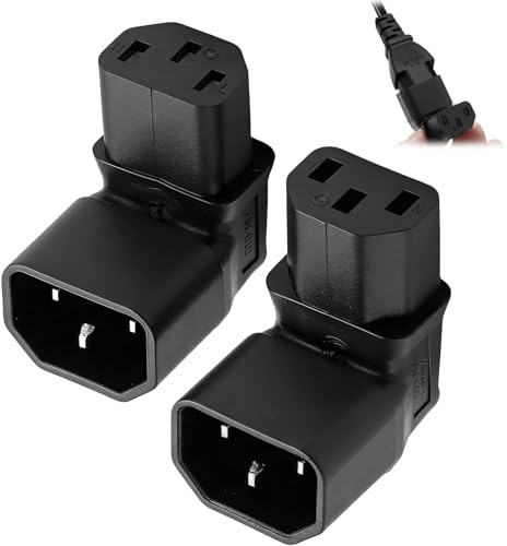 C13 to C14 Connector IEC320 Adapter, 90 Degree Right Angle Kettle Lead Angled Adapter, IEC320-Stecker C13 to C14-Buchse, 10A 250V, Right Angle Cable for PDU, UPS, Computer, HDTV (1 Upward, 1 Downward)