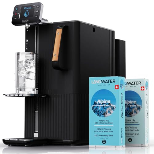 LANGWATER Reverse Osmosis System With Minerals - Countertop Water Filter | RO Filter with UV, Custom Alkaline Mineralisation, Swiss-Made Mineral, Instant Hot Water, No Installation, Optimal Hydration