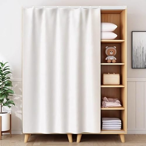 GZGLZDQ Cortinas para Armarios sin Puertas y de Cocina con Riel Deslizante, Autoadhesivo, Microfelpa Cortinas Debajo del Fregadero, para Armarios de Zapatos(Off White,200 x 90 cm)
