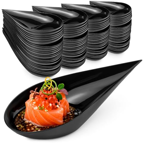 Majillux 100 Cucharas Lágrima Negras para Catering y Degustación | Plástico Rígido | Apto para Contacto Alimentario | Contraste Visual | Punta Alargada | Para Preparaciones Frías