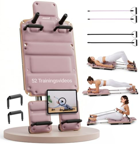 ArtSport Movea Pilates Reformer Board für Zuhause – faltbares Mini-Reformer Pilatesgerät aus Birkenholz & Aluminium, inkl. 6 Trainingsbänder & 4 Griffe, belastbar bis 200 kg