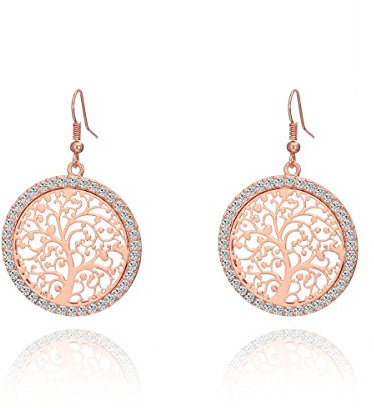 Dangle Earring for Women,Celtic Tree of Life Drop Earring Rose Gold Silver Shining Rhinestone Earring with CZ Crystal (Rose Gold)