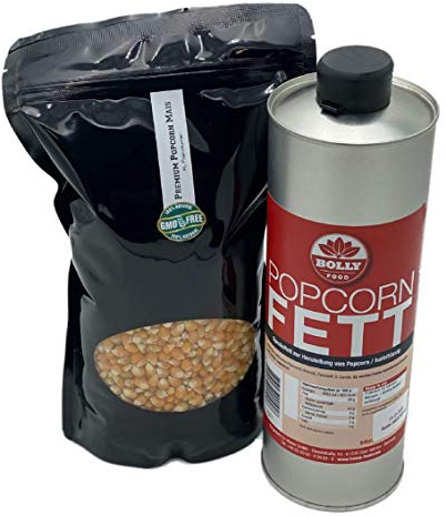 Popcornset Popcorn Fett Popcorn Öl 1 Liter halbflüssig plus 1 Kg Premium Kinopopcorn
