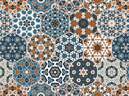 OEDIM Tapis Carpette en PVC Motifs Hexagonal Imitation Carreaux Ciment Imitation Carrelage Multicolore | 95 cm x 165 cm | Déco Maison