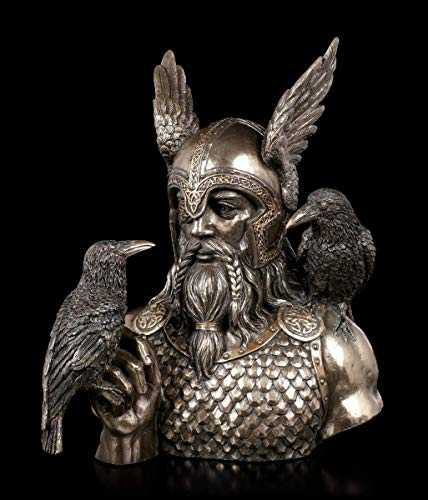 Unbekannt Odin Fantasy Büste mit Zwei Raben | Dekofigur, bronziert & coloriert, H 23 cm
