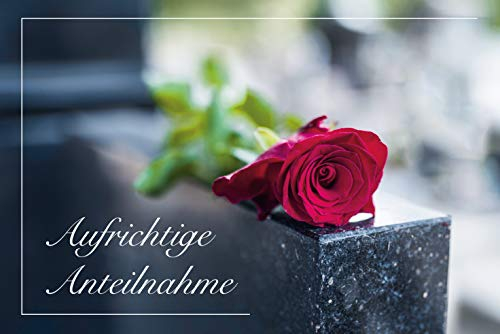 3 Stück einfühlsame Premium-Trauerkarten/Beileidskarten (rote Rose) im Set mit 3 Umschläge - Anteilnahme Trauerkarte, Beileid Trauer Kondolenzkarte Gedenkkarte