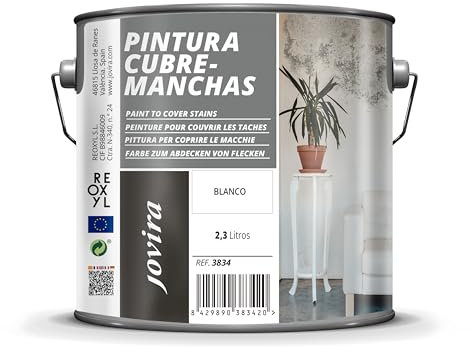 JOVIRA PINTURAS Cubremanchas de grasas, nicotina, humos, bolígrafo, café, etc. en paredes y techos. Pintura especial para cubrir definitivamente las manchas difíciles. (2,3 Litros) K-30A