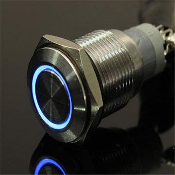 TuToy 12V 16Mm Verriegelung Angel Eye Led Druckschalter Flachkopf Metall Beleuchtet Beleuchteter Druckschalter - Blau