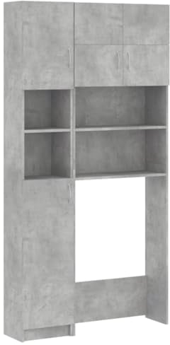 vidaXL Mobili Set per Lavatrice Scaffale Dispensa Scaffalatura Mensole Lavanderia Mobiletto Ripiani Armadietto Deposito Grigio Cemento in Truciolato