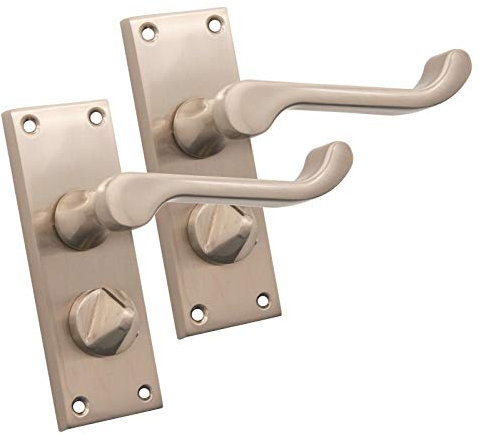 Infinity Decor Satin Nickel Victorian Scroll Privacy Latch Lever on Back Plate Door Handles 120mm x 40mm – Ideal for Interior & Exterior Doors