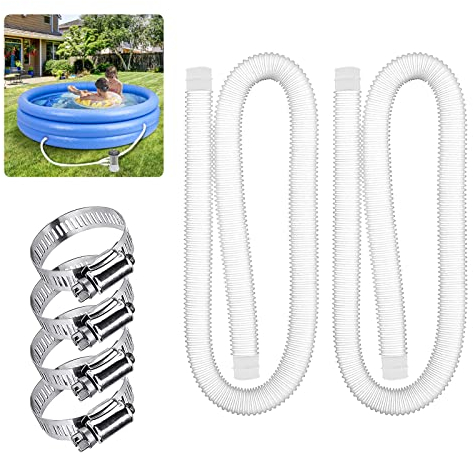 Brynnl 1.25 Diameter Swimming Pool Replacement Hose for Above Ground Pools, Pool Pump Hose with Metal Clamp for Intex Filter Pump or 1-1/4 (32mm) Hoses - 59 Long (2 Pack)