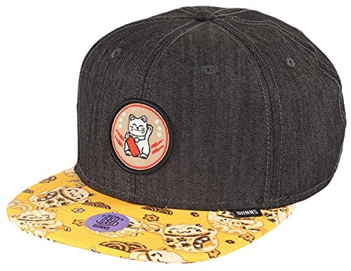Djinns Snapback Cap 6P SB Lucky CAT Linen REV. Black Schwarz Gelb, Size:OneSize