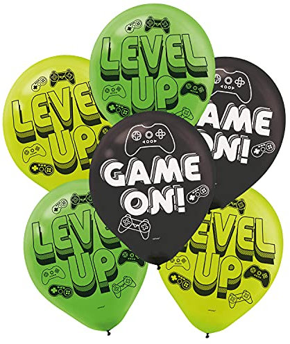 Amscan 9911597 - Level Up Gamers Birthday 12 Latex Balloons - 6 Pack