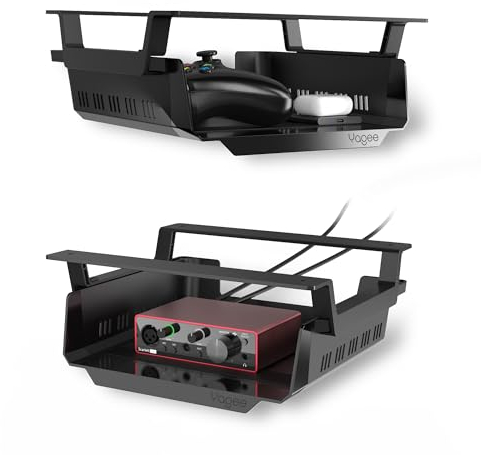 YaGee Unter-Tisch Aufbewahrungsregal mit Klebeband, 2er Set, Unterbau-Halterung für KVM, NUC, Mini-PC, Audio-Interface, Schublade geeignet für höhenverstellbaren Schreibtisch, Gaming-Station