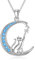 enjoylifecreative Katze Halskette mit Rose Blume 925 Sterling Silber Mond Halskette Katzen Mond Anhänger Schmuck Geschenke für Frauen Mädchen